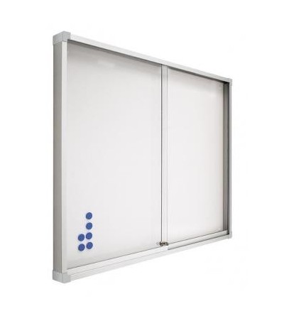 Vitrina de anuncios- Gris magnética con puertas correderas