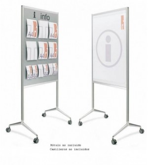 Panel expositor porta-folletos con soporte y ruedas