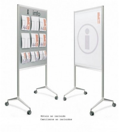 Panel expositor porta-folletos con soporte y ruedas