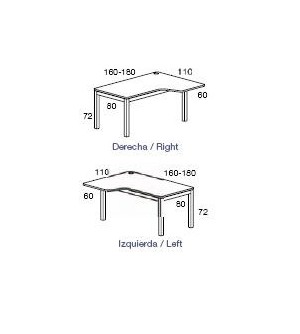 Mesa de oficina con forma de L de 180*110*72