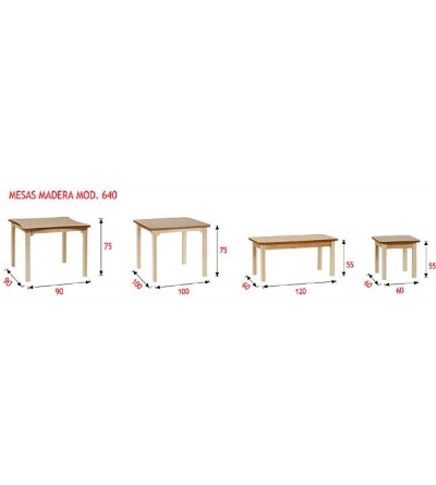 Mesa madera geriátrico 55 cm. de altura
